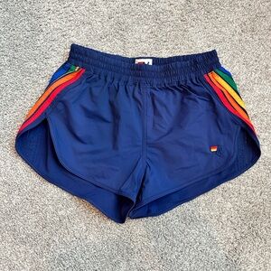 Aviator Nation Dark Blue Shorts with Multicolor Stripes